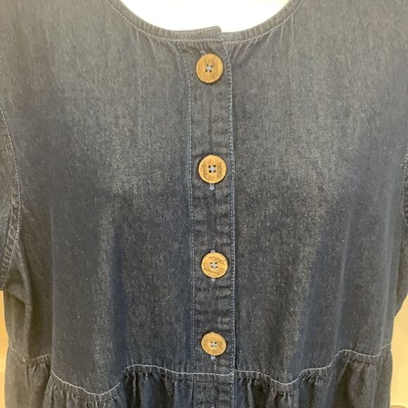 Blair Petite Large Denim 💯% Cotton Scoop Neck Short Sleeve  Button Front Dress - Picture 5 of 9